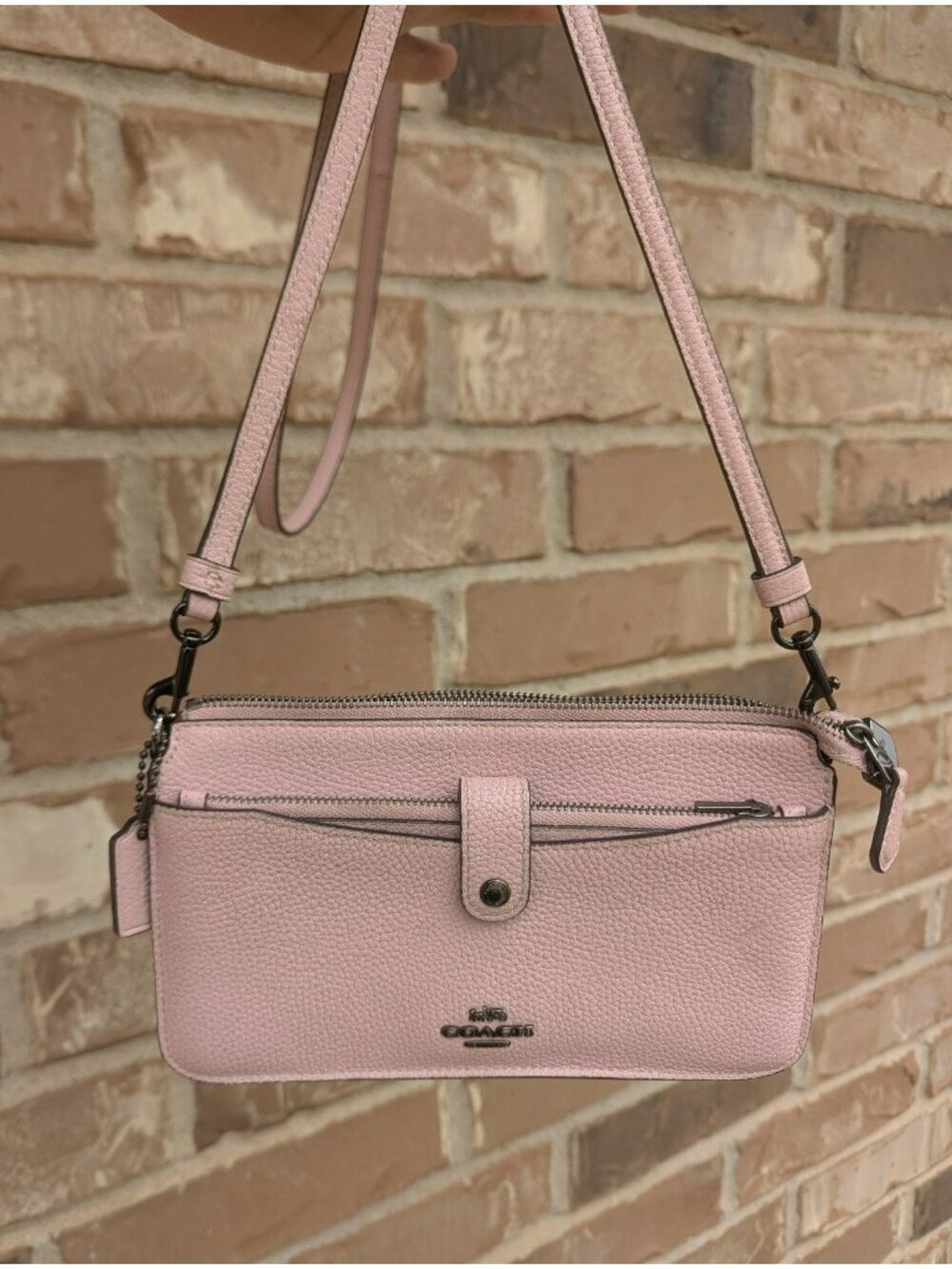 Coach Noa Pop Up Messenger Crossbody Pebbled Leather Pink Gunmetal